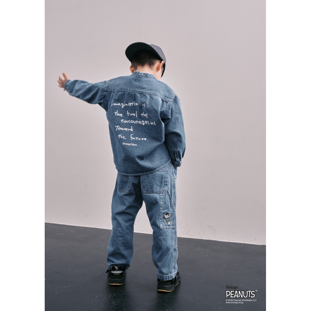 【nammi 】LINKABLE デニムエンブロイダリートップス(ブルー) グルーヴィーカラーズ] 8oz デニム SNOOPY WORK LPN 14BLブルー ｜子供