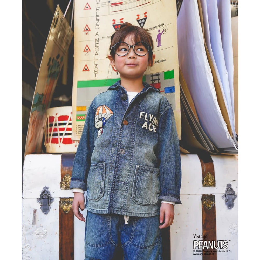 デニムダンガリー×スヌーピー] 8ozデニム SNOOPY JK 4NV紺 ｜子供服の