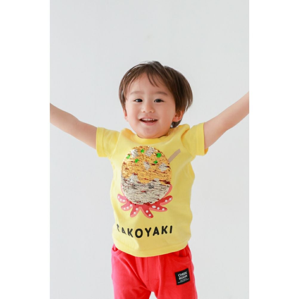 チークルーム] スパンコールたこ焼きTシャツ イエロー(YE) ｜子供服の