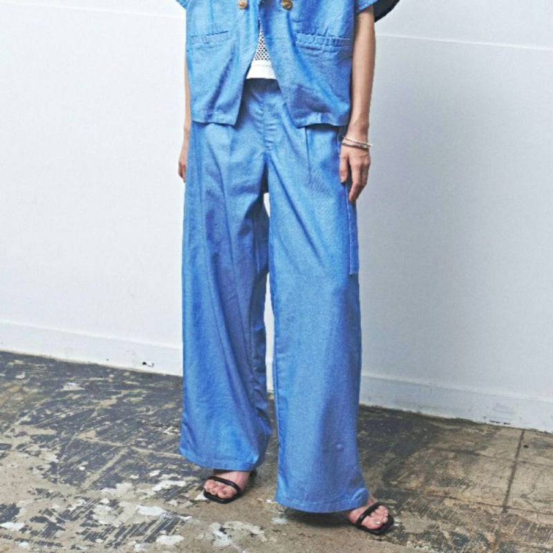 「MUUNAA(ムゥナ)レディース子供服マルーク 1095217027/ネップデニムミドルワイドパンツ