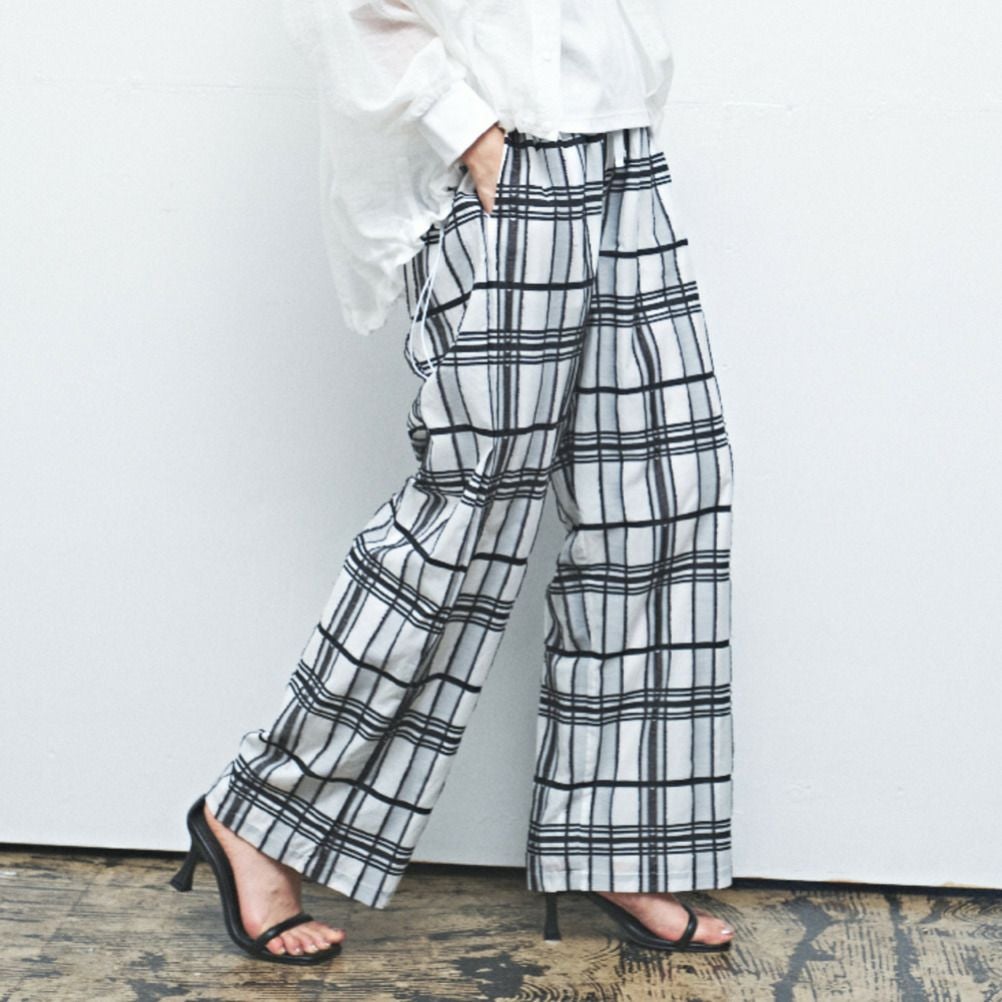 「MUUNAA（ムゥナ）レディース子供服マルーク　1095235049/シアーフリンジチェックロングパンツ