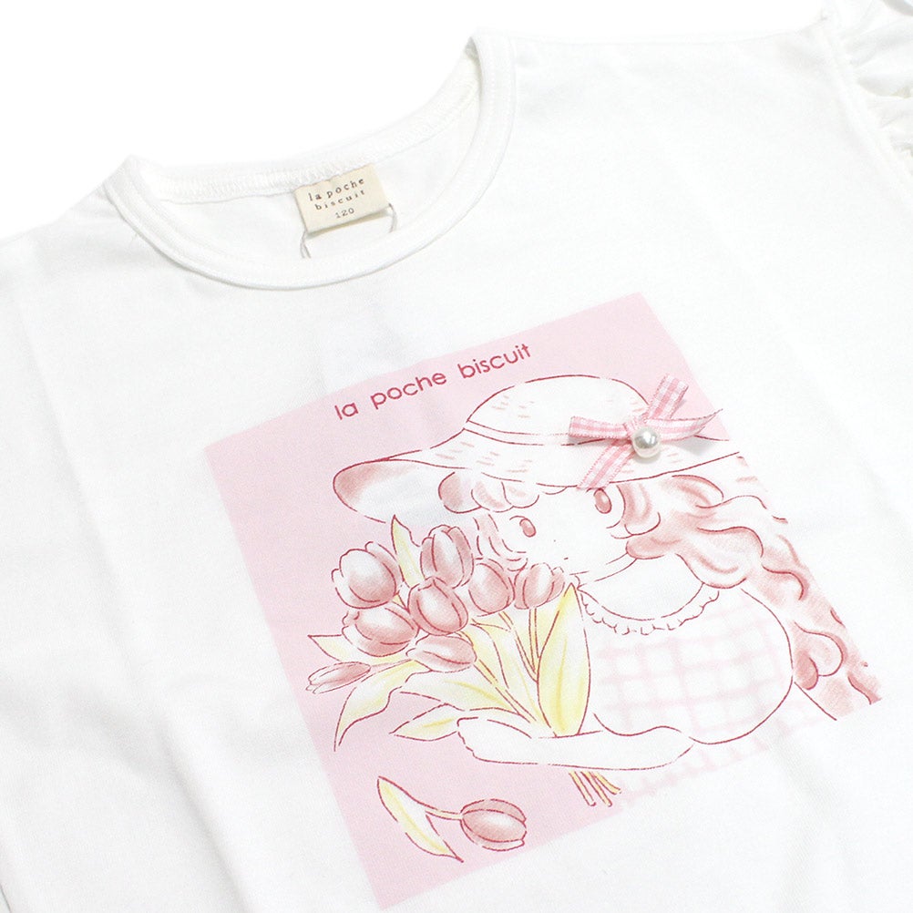 ラ ポシェ ビスキュイ] パール付き半袖Tシャツ オフホワイト(OW